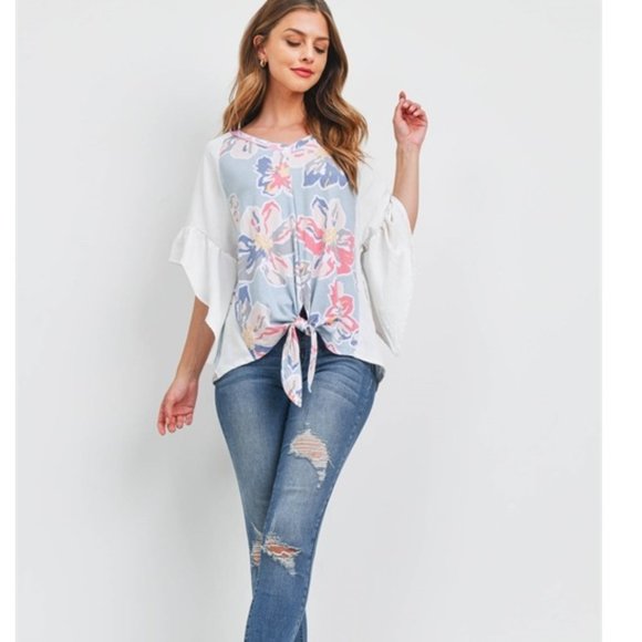 Floral Print Top with Bell Sleeves - Picture 3 of 4